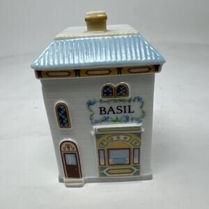The 1989 Lenox Spice Village BASIL Fine Porcelain House Jar Roof Lid Vintage